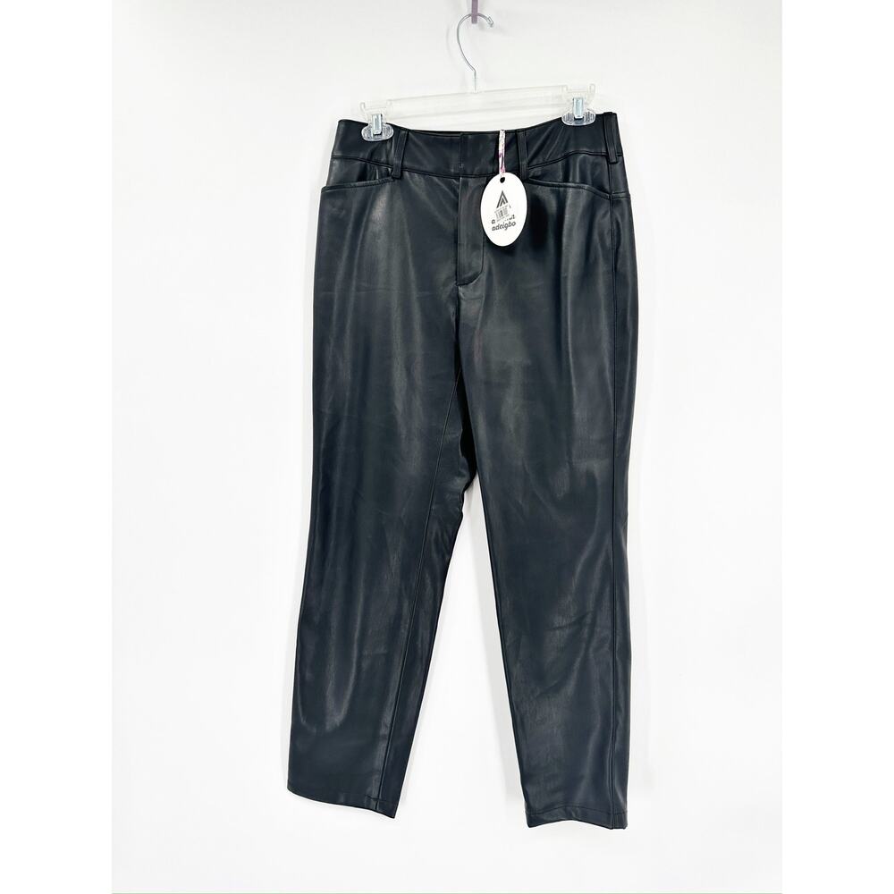 Autumn Adeigbo Lykke Black Slim Straight Crop Faux Leather Pants Size 8 NWT - Picture 2 of 6
